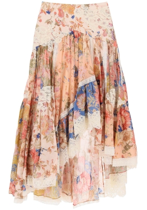 Zimmermann august asymmetric skirt with lace trims - 0 Multicolor