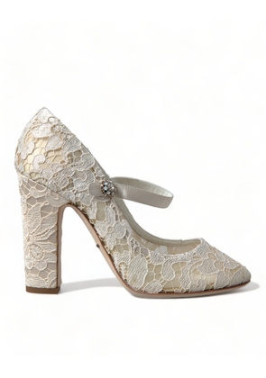 White Lace Crystals Heels Sandals Shoes - EU40/US9.5