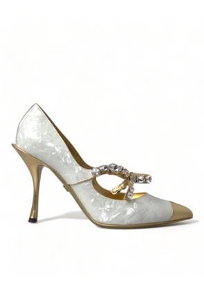 White Mary Jane Crystal Pearl Pumps Shoes - EU40/US9.5