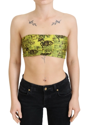 Yellow Newspaper Print Cropped Blouse - M