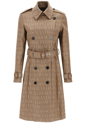 Versace 'versace allover' double-breasted trench coat - 40 Beige