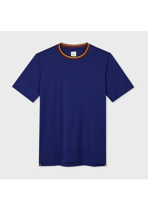 Paul Smith Cobalt Blue 'Artist Stripe' Collar Cotton T-Shirt