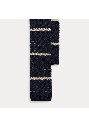 Crest-Embroidered Striped Knit Silk Tie