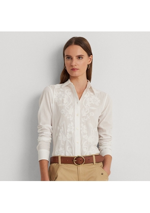Embroidered Shadow-Stripe Cotton Shirt