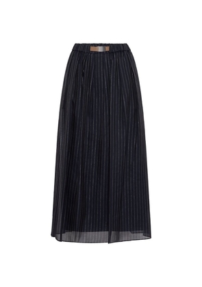 Brunello Cucinelli Cotton-Blend Striped Midi Skirt