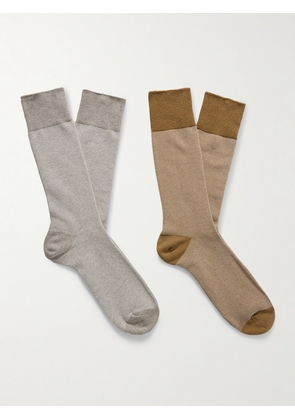 Mr P. - Set of Two Birdseye Cotton-Blend Socks - Men - Gray