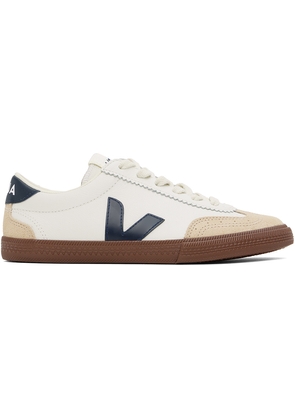 VEJA White & Navy Volley Leather Sneakers