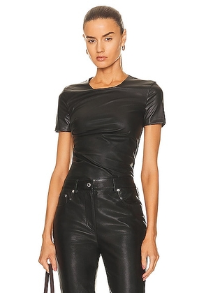 Helmut Lang Faux Leather Twist Short Sleeve Top in Black - Black. Size XS (also in M).