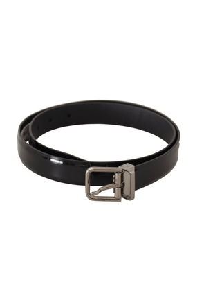 Dolce & Gabbana Black Calf Leather Silver Tone Metal Buckle Belt - 85 cm / 34 Inches