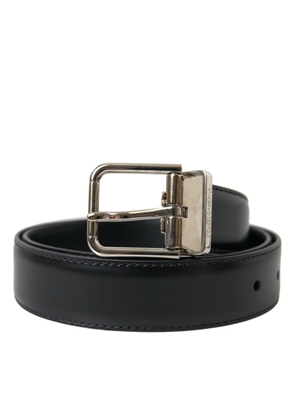 Dolce & Gabbana Black Calf Leather Silver Metal Buckle Belt - 85 cm / 34 Inches