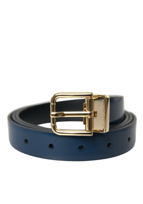Dolce & Gabbana Blue Calf Leather Gold Metal Buckle Belt - 115 cm / 46 Inches