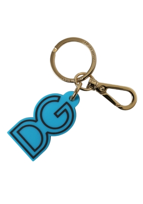 Dolce & Gabbana Blue Rubber Gold Tone Metal DG Logo Keyring Keychain