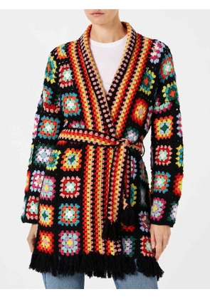 Mc2 Saint Barth Multicolor Crochet Coat With Belt