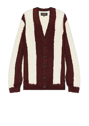 Beams Plus Stripe Cotton Shaggy Cardigan in Brown - Red. Size S (also in L).