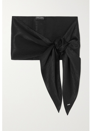 SAINT LAURENT - Embellished Silk-jacquard Scarf - Black - One size
