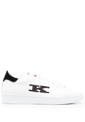 Kiton Black And White Sneakers With Logo And Contrasting Stitching In Leather Man