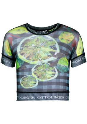 Ottolinger lemon-print mesh cropped T-shirt - Green