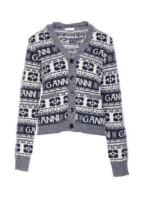Ganni Logo Wool Mix Cardigan