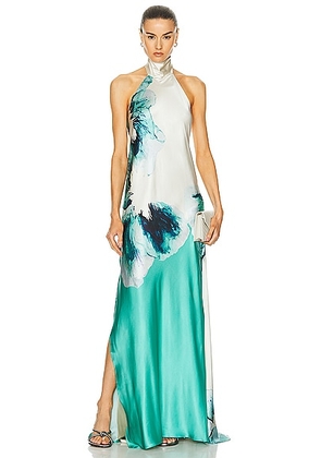 SILVIA TCHERASSI Sherry Dress in Aqua Abstract Wave - Teal. Size L (also in ).