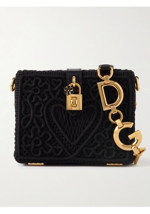 Dolce & Gabbana - Box Mini Croc-effect Leather-trimmed Corded Cotton-lace Shoulder Bag - Black - One size