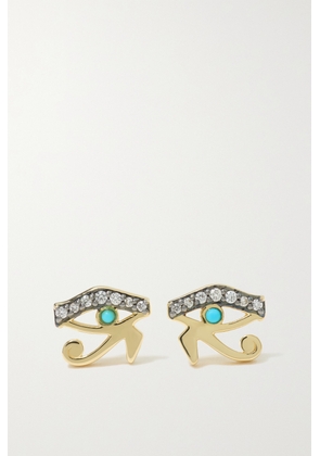 SORELLINA - Eye Of Horus 18-karat Gold, Rhodium, Diamond And Turquoise Earrings - One size