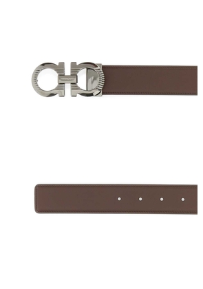 Ferragamo Brown Leather Gancini Reversible Belt
