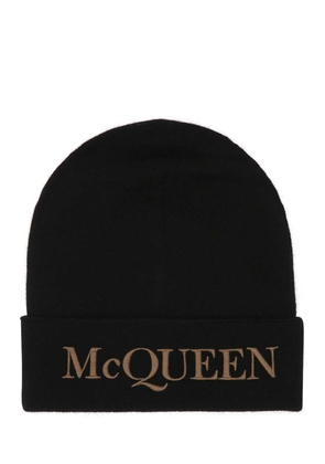 Alexander Mcqueen Black Cashmere Beanie Hat