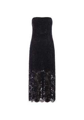Ermanno Scervino Midi Dress In Black Lace With Crystals