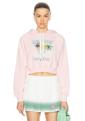 Casablanca Printed Cropped Hoodie in Afro Cubism Tennis Club - Pink. Size L (also in M, S, XS).