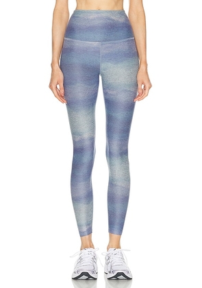 Beyond Yoga Softmark High Waisted Midi Legging in Watercolor Waves - Blue. Size L (also in S, XS).