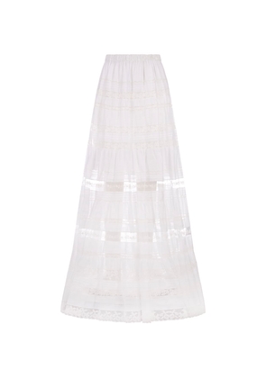 Ermanno Scervino Long White Ramiè Skirt With Valencienne Lace