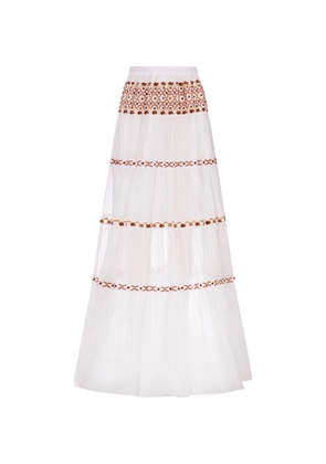 Ermanno Scervino White Muslin Long Skirt With Ethnic Embroidery