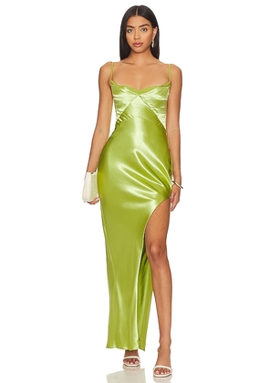NICHOLAS Ariah Cowl Draped Midi Dress in Green. Size 6.