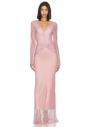 PatBO Rhinestone Netted Plunge Gown in Blush. Size 2.