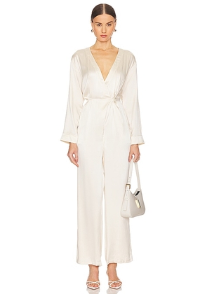 LUNYA Silk Long Sleeve Jumpsuit in White. Size L, S, XS.