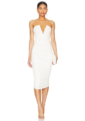 superdown Vivienne Ruched Midi Dress in White. Size S, XXS.