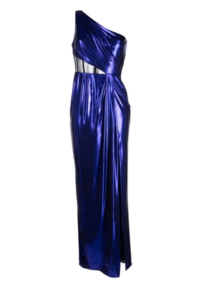 Marchesa Notte sheer-panel one-shoulder gown - Blue