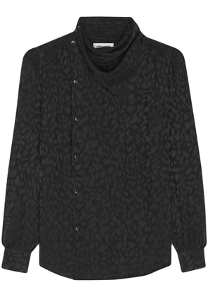 Saint Laurent animal-print long-sleeve silk shirt - Black