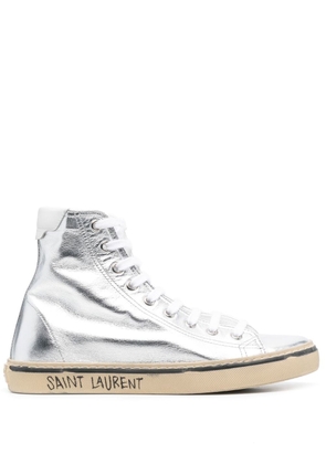 Saint Laurent Malibu metallic high-top sneakers - Silver