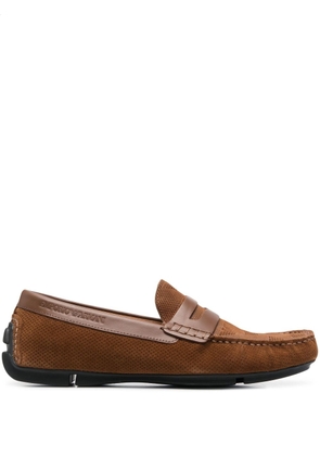 Emporio Armani flocked-logo driving loafers - Brown