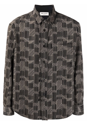 Saint Laurent abstract-print ribbed velvet shirt - Black