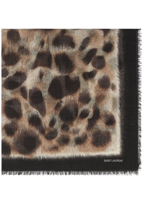 Saint Laurent logo leopard-print scarf - Black