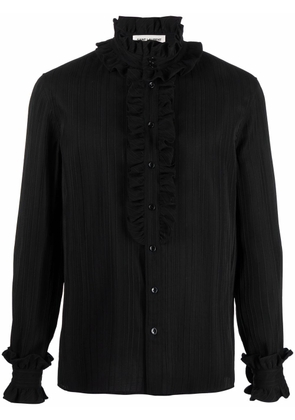 Saint Laurent ruffled detailing silk shirt - Black