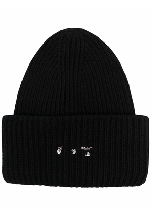 Off-White Hands Off logo ribbed beanie - Black