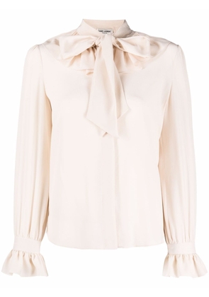 Saint Laurent pussy-bow silk blouse - Neutrals