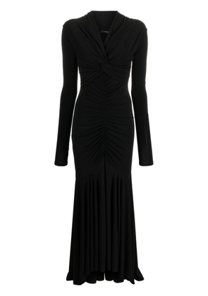 THE ANDAMANE plunging V-neck long-sleeve gown - Black
