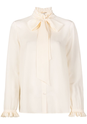 Saint Laurent pleated collar pussy-bow blouse - White