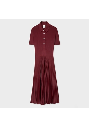 Paul Smith Women's Burgundy Plain Jersey Pleated Shirt Dress Red