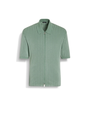Sage Green and Light Green Cotton and Silk Polo Shirt