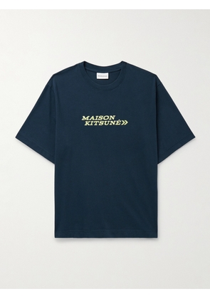 Maison Kitsuné - Go Faster Logo-Embroidered Cotton-Jersey T-Shirt - Men - Blue - XS
